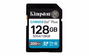 Kingston memory card 128GB SDXC Canvas Go Plus Gen4 200MB/s C10 UHS-I U3 V30