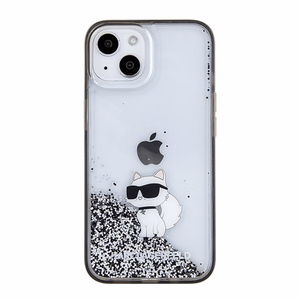 Karl Lagerfeld Liquid Glitter Choupette ümbris jaoks iPhone 15 - läbipaistev