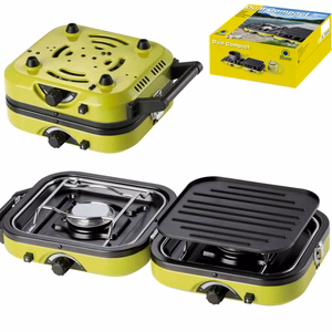 Meva DUAL COMPACT + GRILL matka-gaasipliit gaasiballoonidele, kokkupandav 2 põletiga mudel grillplaadiga