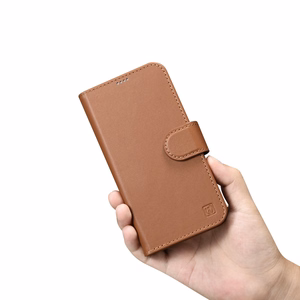 iCarer rahakoti ümbris 2in1 Cover iPhone 14 Pro Max nahast Flip Cover Anti-RFID pruun (WMI14220728-BN)