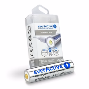 everActive 18650 3,7V Li-ion 2600 mAh aku micro USB laadimisega ja kaitsega, karp
