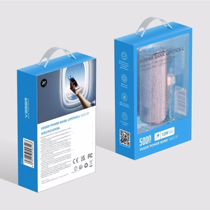 Powerbank Veger PlugOn (W0573) PD QC3.0 2,4A 12W 5000 mAh with a built-in connector USB C pink