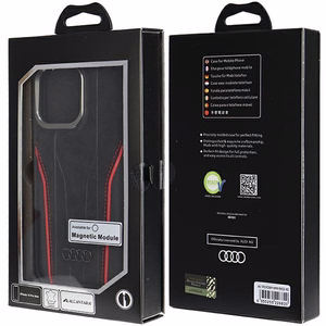Audi Genuine Leather ümbris with MagSafe jaoks iPhone 14 Pro Max - must and punane