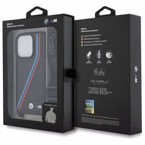 BMW M Edition Carbon Tricolor Lines & Strap Ümbris jaoks iPhone 16 Pro Max - must