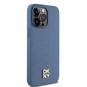 DKNY Leather Monogram Pattern Metal Logo MagSafe Ümbris jaoks iPhone 15 Pro Max - Sinine