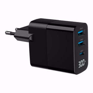 Gembird TA-UC-PDQC30LCD-BK-02 mobiilseadme laadija universaalne must AC kiirlaadimine siseruumidesse