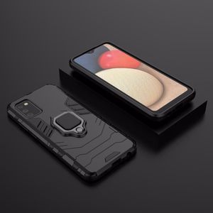 Ring Armor kõva hübriidümbrise ümbris + magnetiline hoidja Samsung Galaxy A03s (166.5) mustale küljele