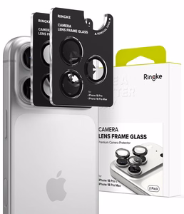 Ringke 2 karastatud kaameraraami kaitseklaasi komplekt mudelitele iPhone 18 Pro / Pro Max, must