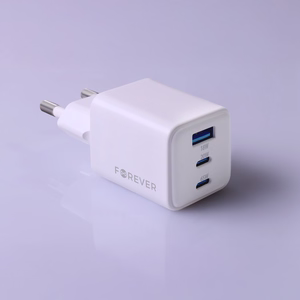 Forever TC-08-65ACC GaN PD QC laadija 2x USB-C 1x USB 65W valge