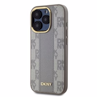 DKNY Leather Checkered Mono Pattern MagSafe iPhone 15 Pro Max Ümbris - Beige