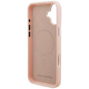 Karl Lagerfeld initsiaalide ja metalllogo MagSafe ümbris iPhone 16 Plus - roosa