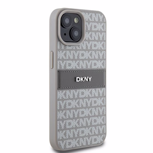 DKNY Leather Mono Stripe & Metal Logo ümbris jaoks iPhone 15 Plus / 14 Plus - beige