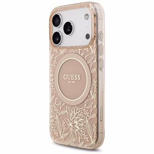 Guess IML Flowers Electro Pearl Strap MagSafe чехол для iPhone 17 Pro - розовый