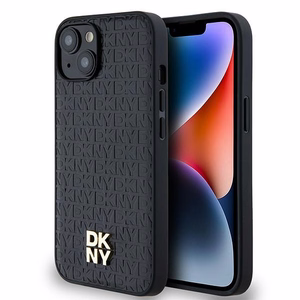 DKNY Leather Monogram Pattern Metal Logo MagSafe Ümbris jaoks iPhone 15/14/13 - Must