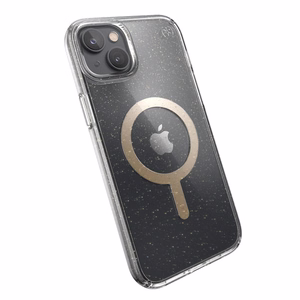 Speck Presidio Perfect-Clear with Glitter + MagSafe ümbris seadmele iPhone 15 Plus / 14 Plus, Microban mikroobivastase kaitsega, Clear / Gold Glitter värvikombinatsioon