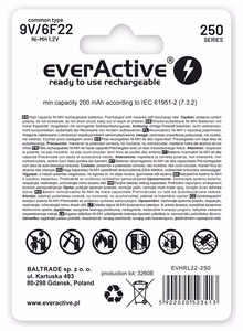 Rechargeable batteries everActive Ni-MH 6F22 9V 250 mAh hõbedane Line