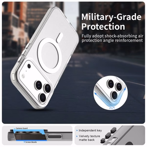 Valge magnetiline PC-, PET- ja TPU-hübriidümbris iPhone 18 Pro Max / 17 Pro Max jaoks