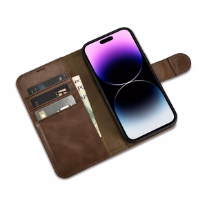 iCarer õlivaha rahakoti ümbris 2in1 Cover iPhone 14 Pro Anti-RFID nahast Flip Case Brown (WMI14220722-BN)