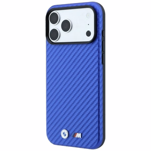 BMW kaitseümbris seadmele iPhone 18 Pro / 17 Pro: (Carbon Metal Logo), MagSafe'iga ühilduv, värv: sinine