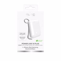Puro Power Link 10 Plus 10000mAh energiapank sisseehitatud USB-C kaabliga - valge