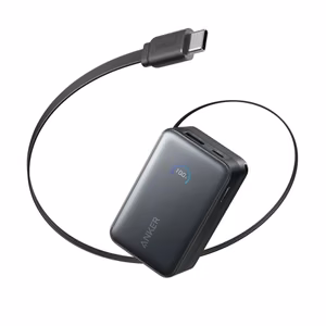 Anker Nano A1638H11 – 10000 mAh 45 W akupank sissetõmmatava USB-C-kaabliga, must