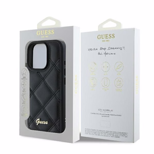 Guess Quilted Metal Logo iPhone 16 Pro Ümbris - Must