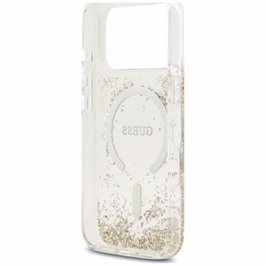 Guess Resin Bottom Glitter MagSafe ümbris mudelitele iPhone 18 Pro / 17 Pro, kuldne