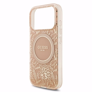 Guess IML Flowers Allover Strap MagSafe ümbris Apple iPhone 18 Pro jaoks, roosa