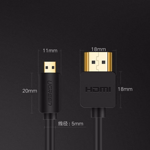 Ugreen HDMI - micro HDMI kaabel 19 pin 2.0v 4K 60Hz 30AWG 1.5m must (30102)