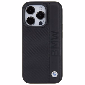 BMW Leather Textured & Stripe ümbris jaoks iPhone 15 Pro - must
