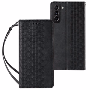 Magnet rihmaga ümbris Samsung Galaxy S22 + (S22 Plus) ümbris rahakott + Mini Lanyard Pendant Must