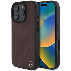 Mercedes MB Wood Imitation Leather MagSafe iPhone 16 Pro Ümbris - punane