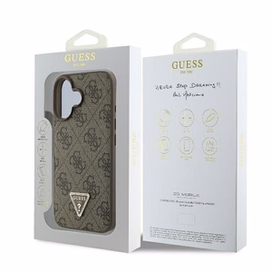 Guess Leather 4G Triangle Strass MagSafe iPhone 16 Ümbris - Brown