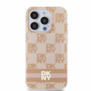 DKNY IML Checkered Mono Pattern & Printed Stripes MagSafe ümbris jaoks iPhone 15 Pro - roosa