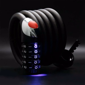 Rockbros RKS531 jalgratta lukk 5-kohalise koodiga, terastrossiga, 180 cm, LED-valgustusega - must