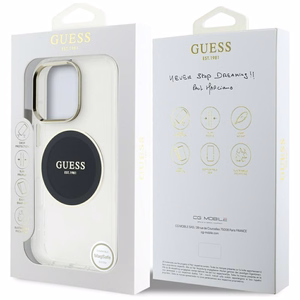 Guess IML Metal Colored Circle Classic Logo MagSafe ümbris jaoks iPhone 16 Pro - must