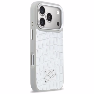 Karl Lagerfeld Croco KL Script Logo MagSafe ümbris for iPhone 17 Pro Max - hõbedane