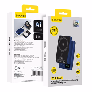 Blavec akupank 10000mAh BJ-03 Slim 13,5mm - Type C - 22,5W magnetiline Magsafe 3 in 1 (PBBJ03-MC10N) tumesinine alumiinium