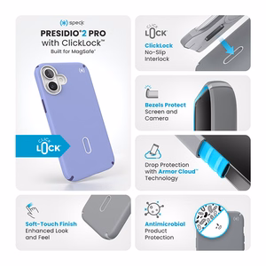 Speck Presidio2 Pro MagSafe'i ja ClickLocki toega ümbris iPhone 16 Plus-le, Future Lavender/Cassis Purple