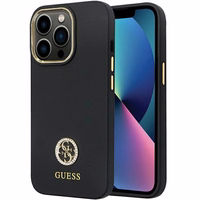 Guess GUHCP13LM4DGPK ümbris jaoks iPhone 13 Pro / 13 - must Silicone Logo Strass 4G