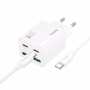 Phone Laadija Hoco 2 x USB C + 2 x USB A QC3.0 PD 3A 20W + Kaabel USB C to USB C N55 valge