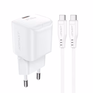 Acefast A77 Mini PD 30W GaN wall laadija + USB-C kaabel - valge
