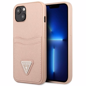 Guess GUHCP13MPSATPP iPhone 13 6.1" розовый/розовый жёсткий чехол SaffianoTriangle Logo Cardslot