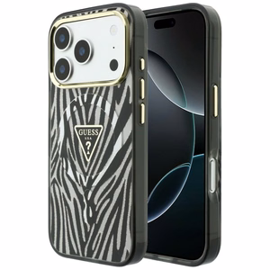 Guess IML Zebra Glitter Triangle Logo MagSafe ümbris mudelile iPhone 18 Pro / 17 Pro – värv: hõbedane