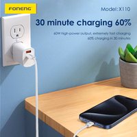 Foneng Kaabel X110 - Type C to Type C - PD 60W 3A 1,2 metres valge