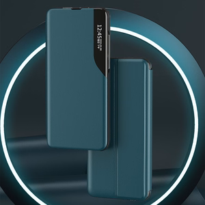 Eco Leather View Case elegantne raamaturiiuli tüüpi ümbris koos jalutusalusega Samsung Galaxy A22 4G oranžile