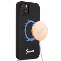 Guess GUHMP13MLSLMGBK iPhone 13 6.1" must/must kõvakaaneline silikoonist kiri kuldne logo Magsafe