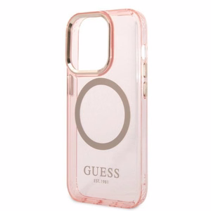 Guess GUHMP14LHTCMP iPhone 14 Pro 6.1" roosa/roosa hard ümbris kuldne Outline Translucent MagSafe