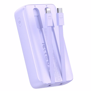 Joyroom JR-PBC07 20000mAh 30W мини пауэрбанк с кабелями USB-C и Lightning - фиолетовый