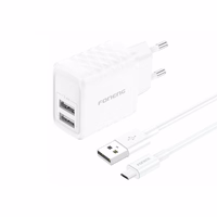 FONENG võrgulaadija EU53 2.4A 12W 2xUSB + kaabel Micro valge